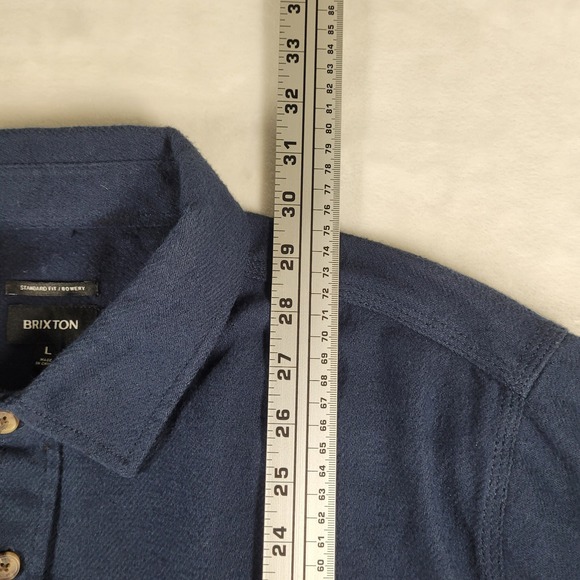 Brixton Bowery Flannel Button Up Shirt Men's Large Navy Blue Casual Comfort NWT - Picture 3 of 9